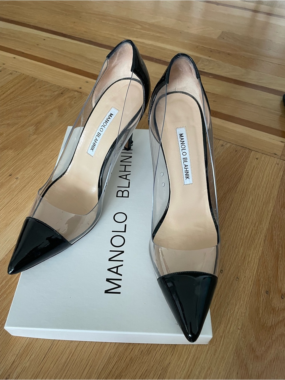 Manolo Blahnik Black Patent & Clear Pointed-Toe Pumps